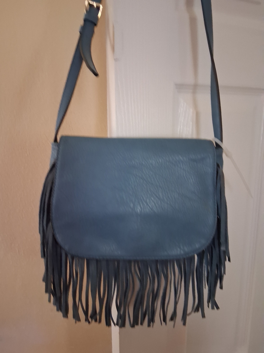 Moda Luxe Blue Fringe Crossbody Shoulder Bag